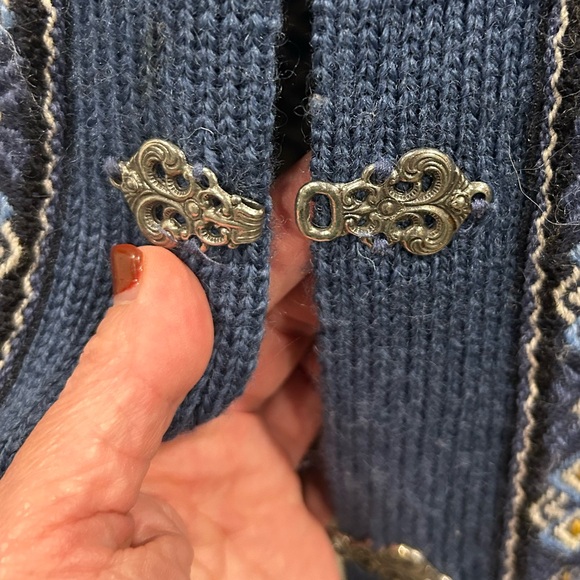 Vintage NORDSTRIKK Norway nordic wool metal clasp cardigan sweater LARGE - Picture 11 of 16